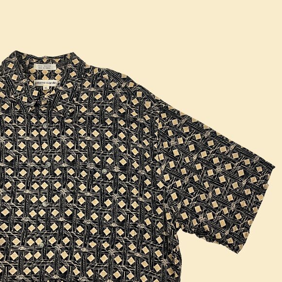 1990s XL Pierre Cardin black/beige shirt, vintage mens 90s geometric button down - Picture 5 of 8